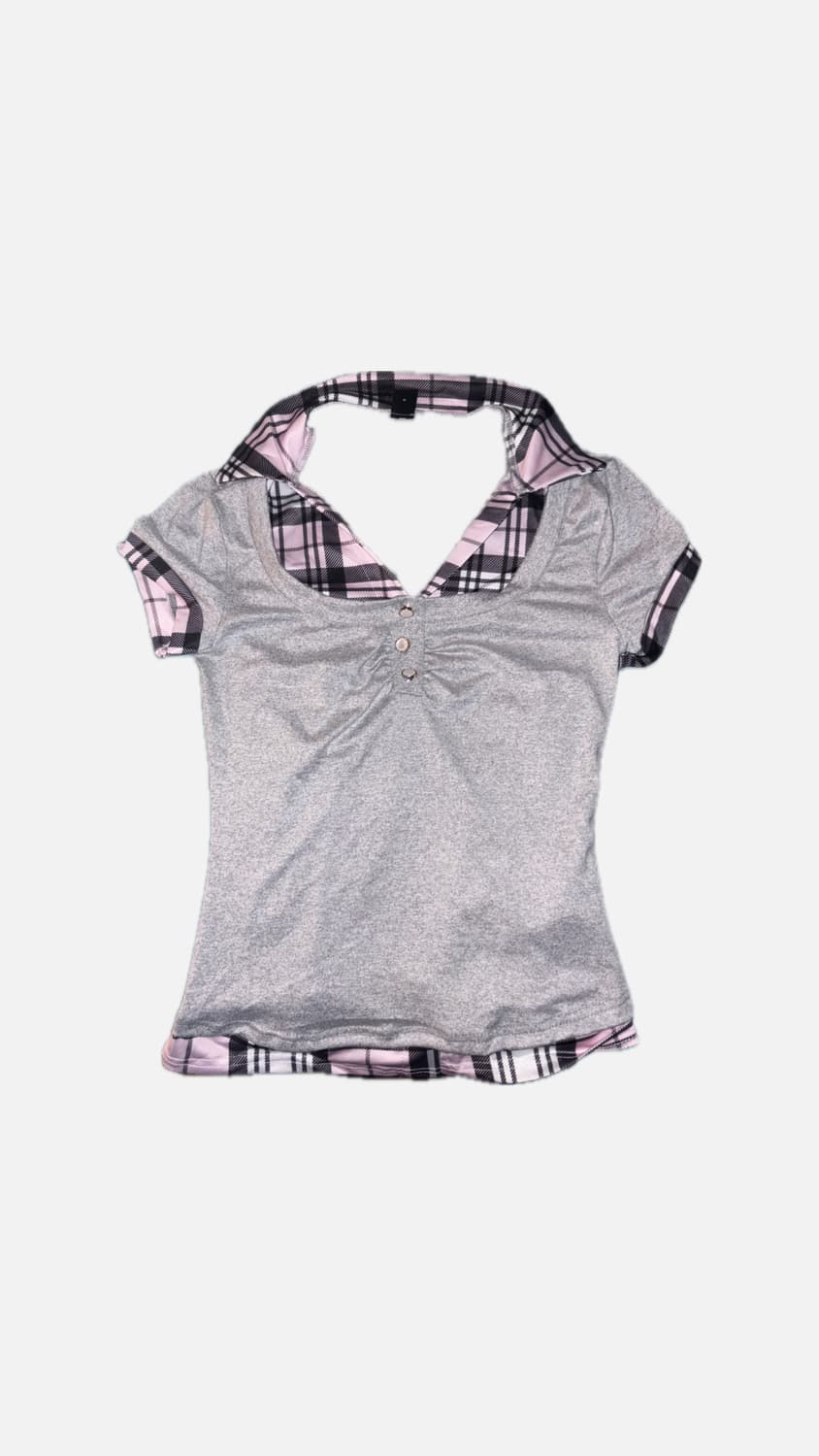 Vintage Checkered Collar Layered T-shirt 상품이미지2