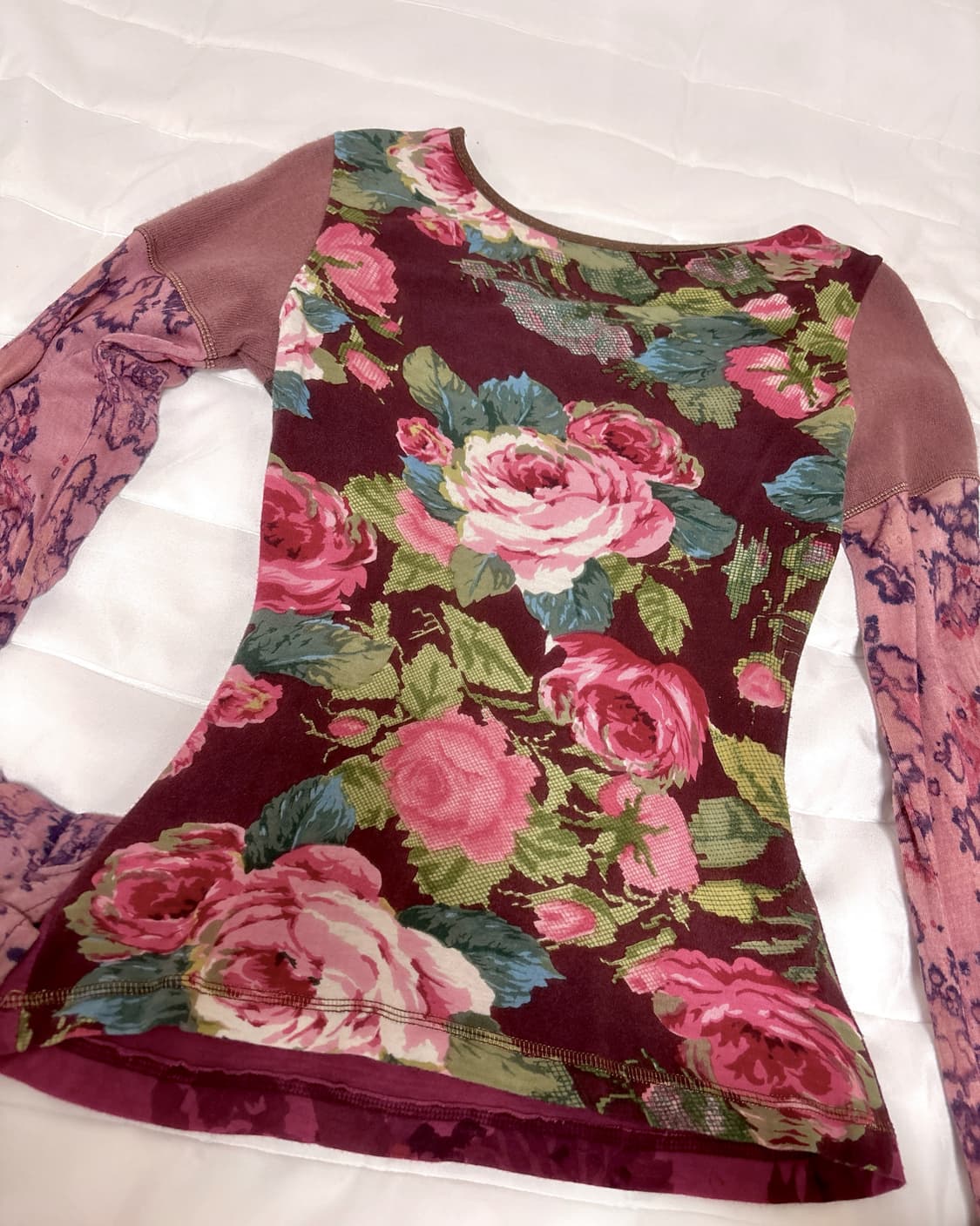 오리엔탈 대장 와인 핑크 플라워 롱슬리브 탑 일본빈티지 포더피피 상품이미지4