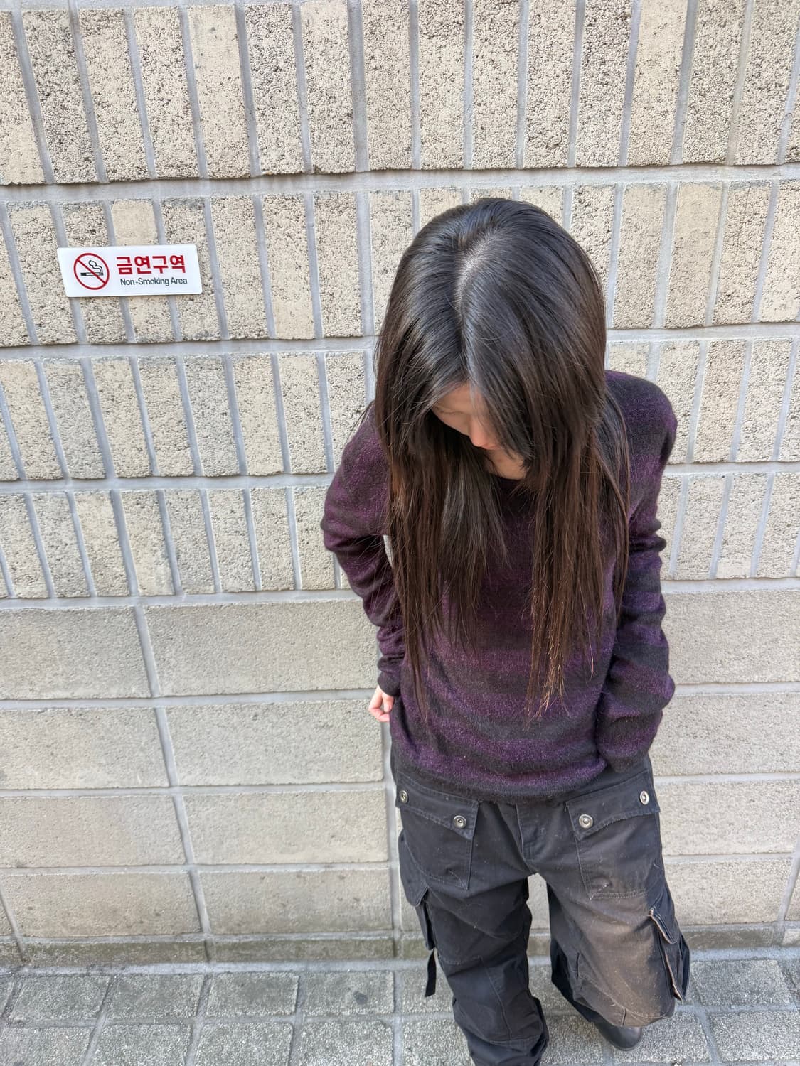 블랙&퍼플 스트라이프 슬림 니트 상품이미지7