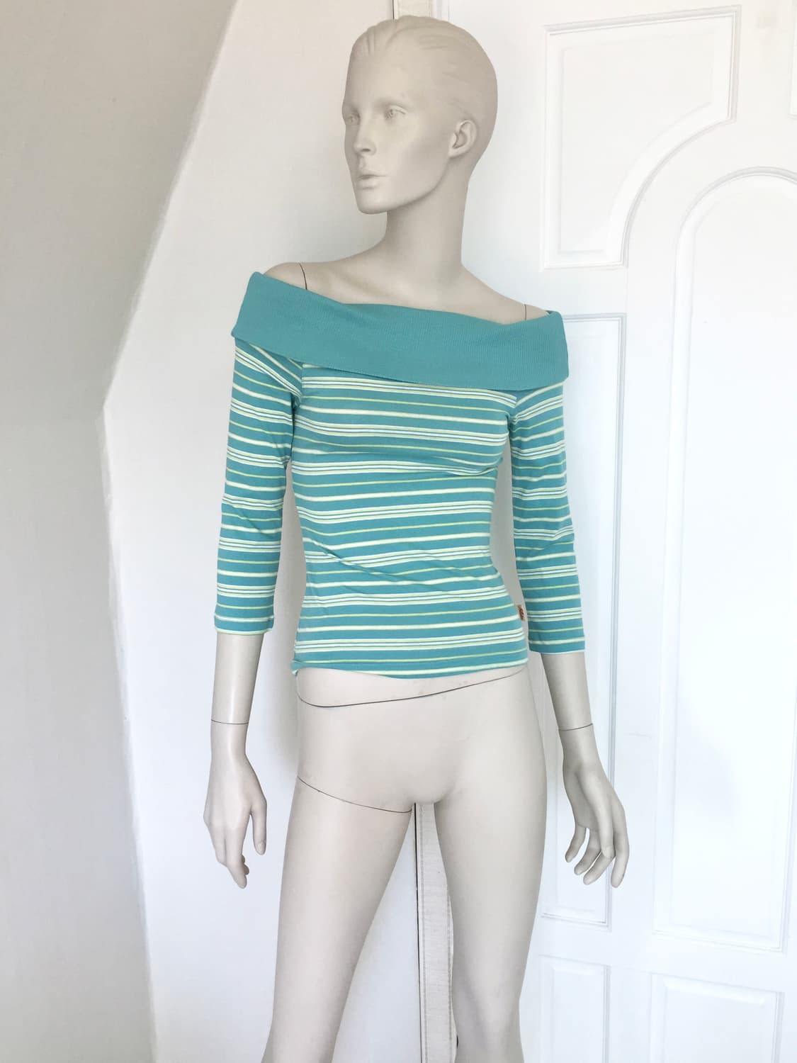 Mixed Mint  Stripe Off Shoulder Top 상품이미지2
