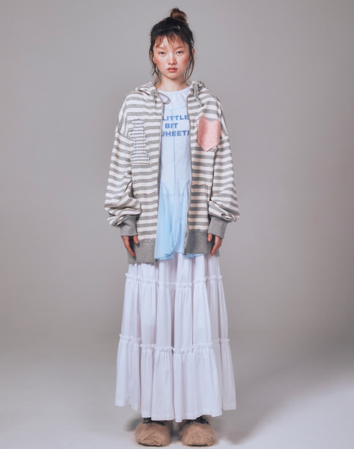 유희 I love 아플리케 후드 집업_멜란지그레이 상품이미지1