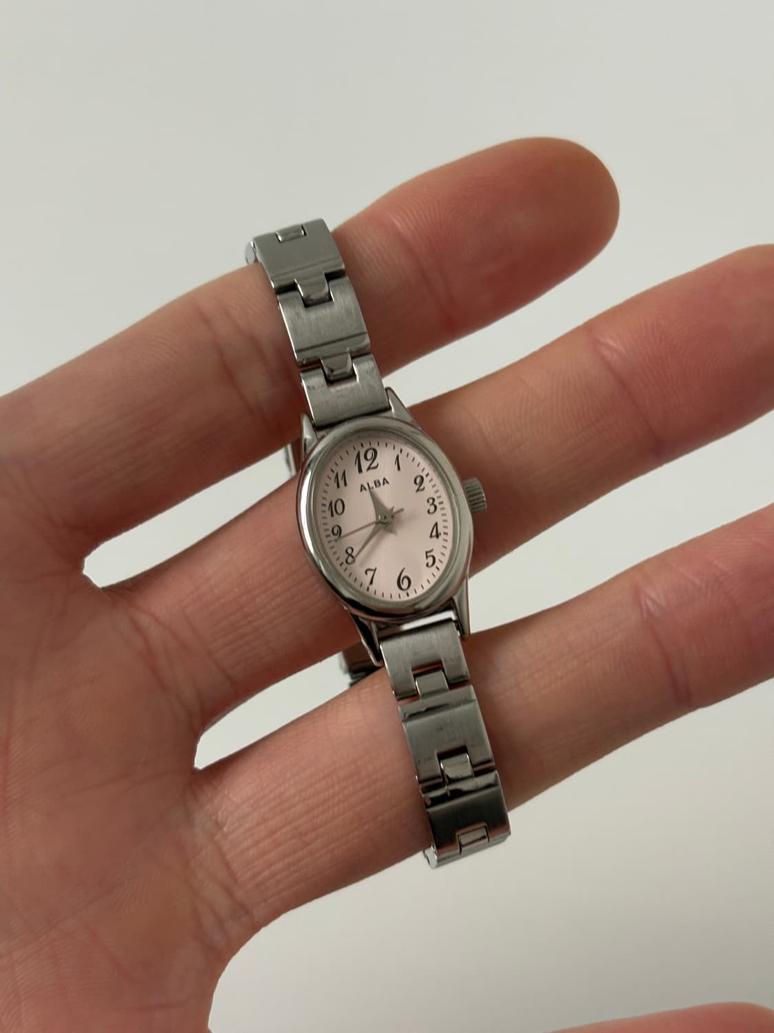 세이코 알바 1990년대 빈티지 시계 핑크 실버 오벌 쿼츠 여성 상품이미지1