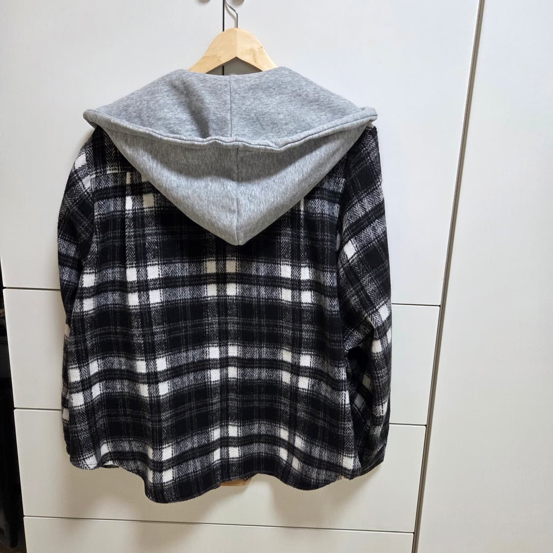오버핏 블랙 후드 체크셔츠 남방 상품이미지2