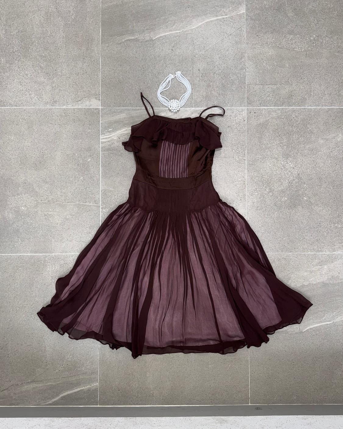 Pink brown silk pleats sheer ops 상품이미지1