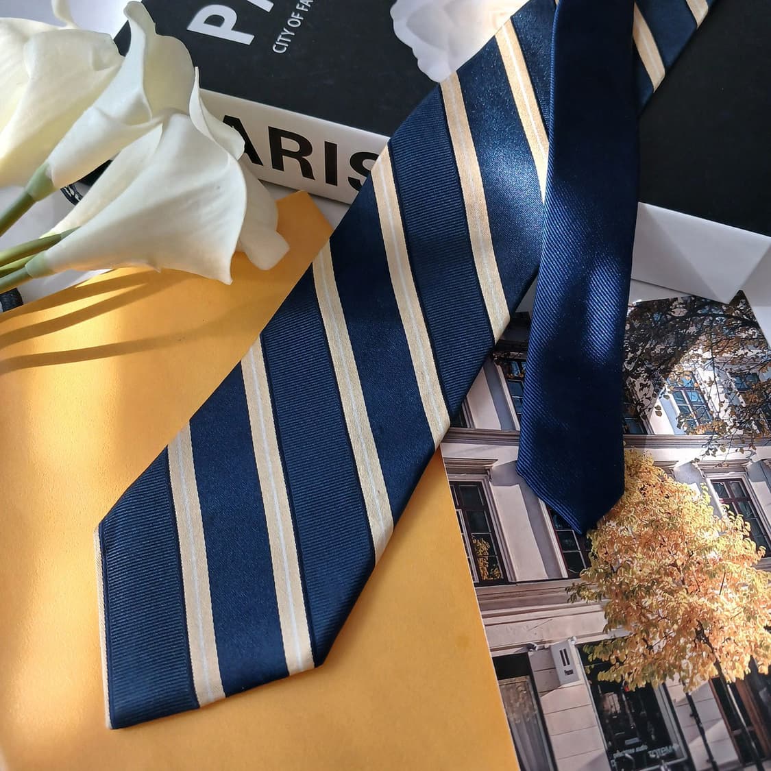 타미 힐피거 실크 네이비 스트라이프 넥타이 8.5cm A등급 E717 상품이미지2