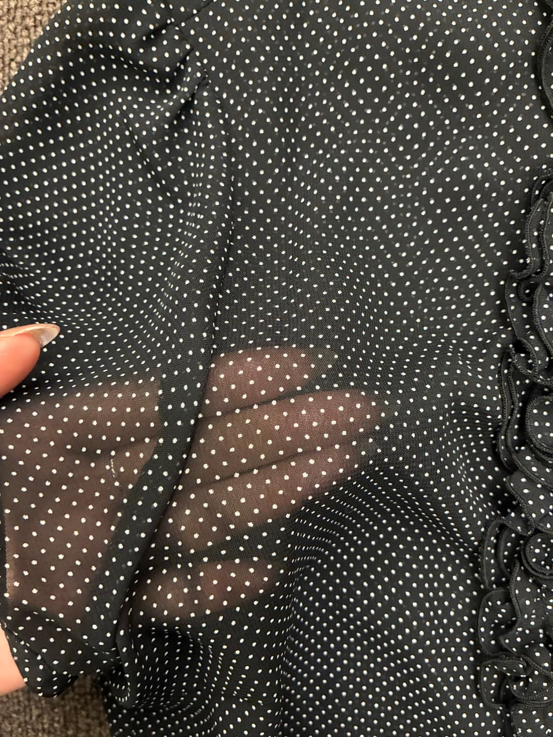 L)Japanese vintage 여성 도트무늬 프릴 시스루 블라우스 상품이미지5