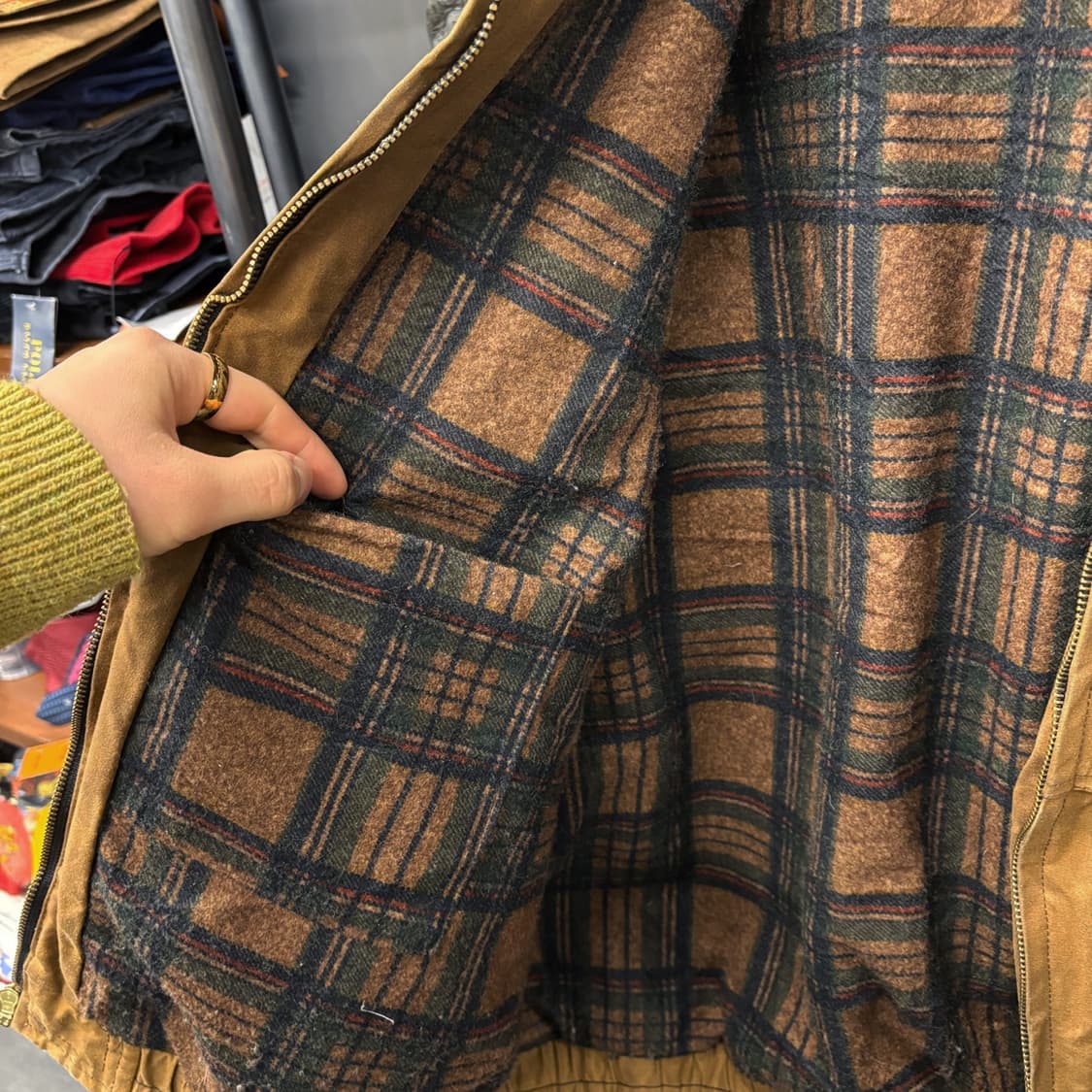 90s Holloway 체크 울 블랭킷 왁스코튼 유니온 워크자켓 N610 상품이미지7