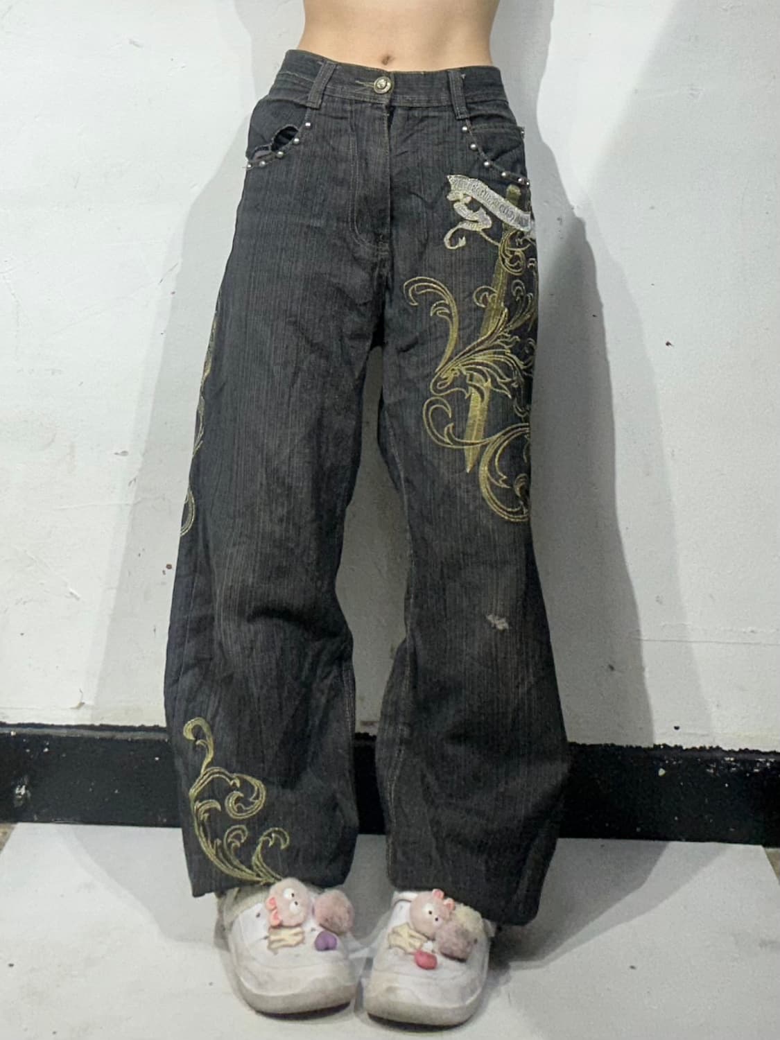 빈티지 흑청 올드스쿨 대대장 힙합 데님 팬츠 32 상품이미지3