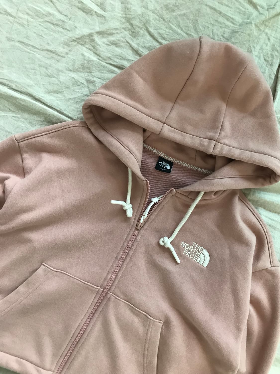노스페이스 자수로고 핑크 크롭 후드집업 상품이미지6