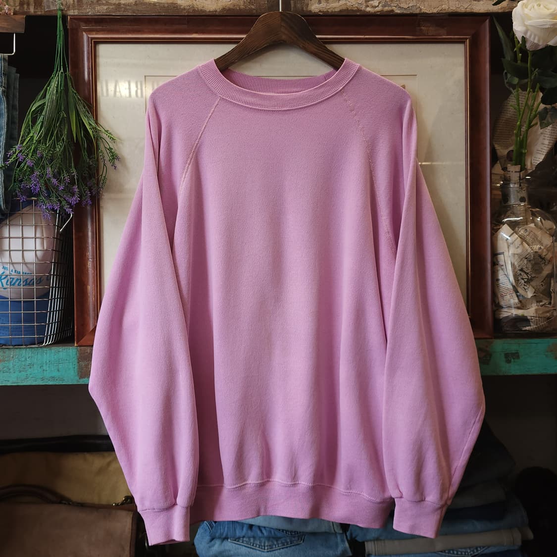 90s 헤인즈 빈티지 스웻셔츠 플레인 스웻셔츠 연핑크 페이딩 xl 상품이미지1