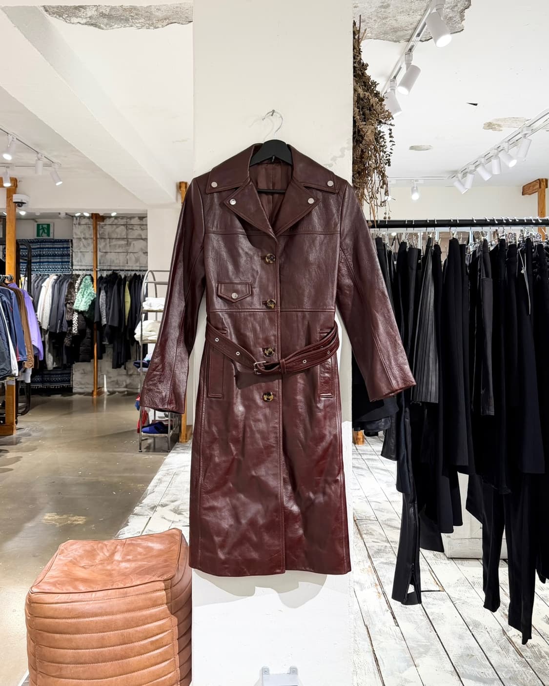 헬무트랭 버건디 램스킨 레더 롱 코트 상품이미지1