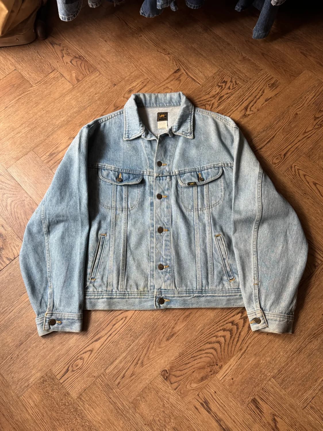 [XL]90s Lee Made in USA 빈티지 워싱 데님 트러커 자켓 상품이미지1