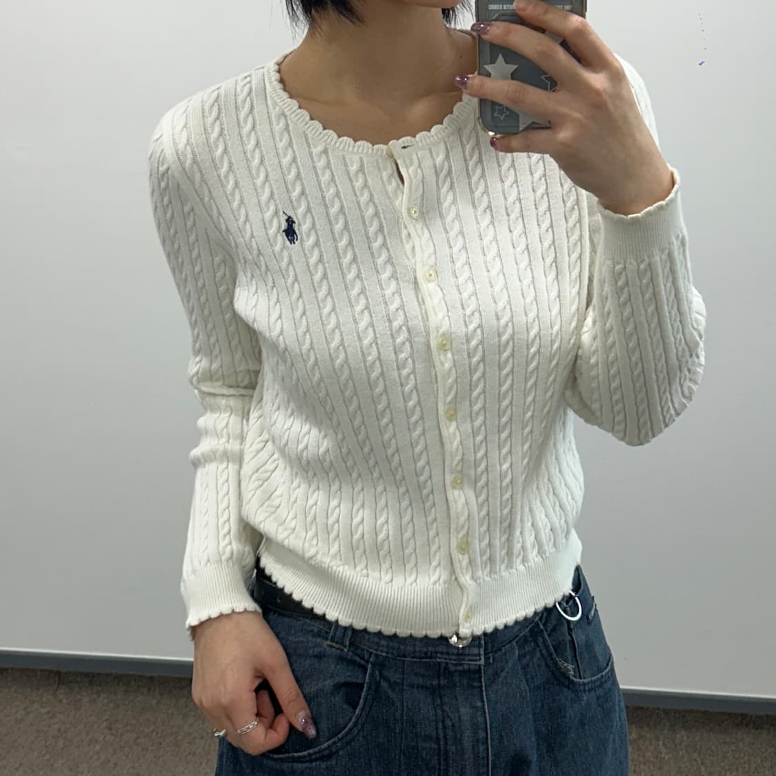 Polo 폴로 블랙포니 프릴넥 아이보리 케이블 가디건 상품이미지2