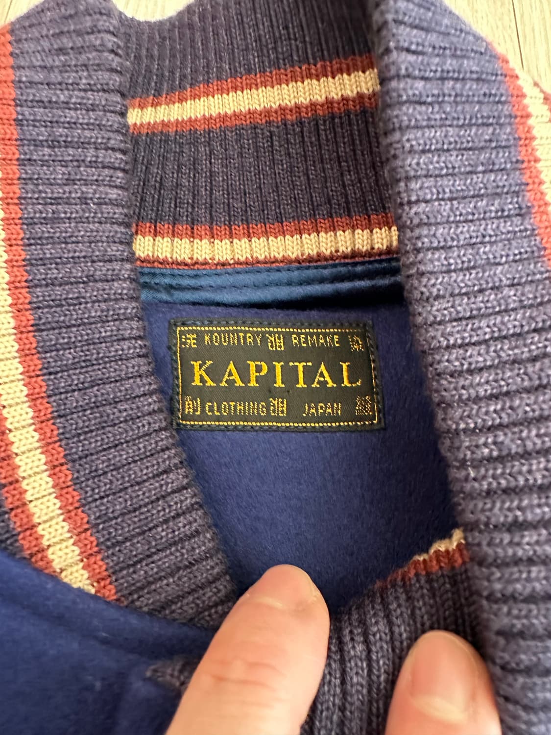 캐피탈 울 아이파이브 바시티 자켓 L 블루 본 레더 상품이미지2