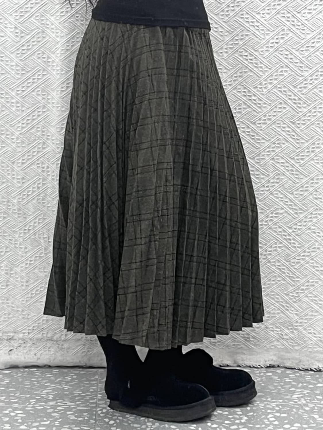 빈티지 모리걸 플리츠 체크앤타탄 롱스커트 L C10124 상품이미지2
