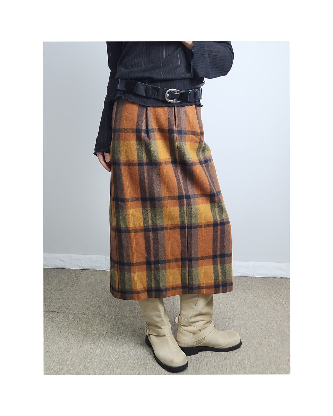 체크 핀턱 롱 스커트 상품이미지1