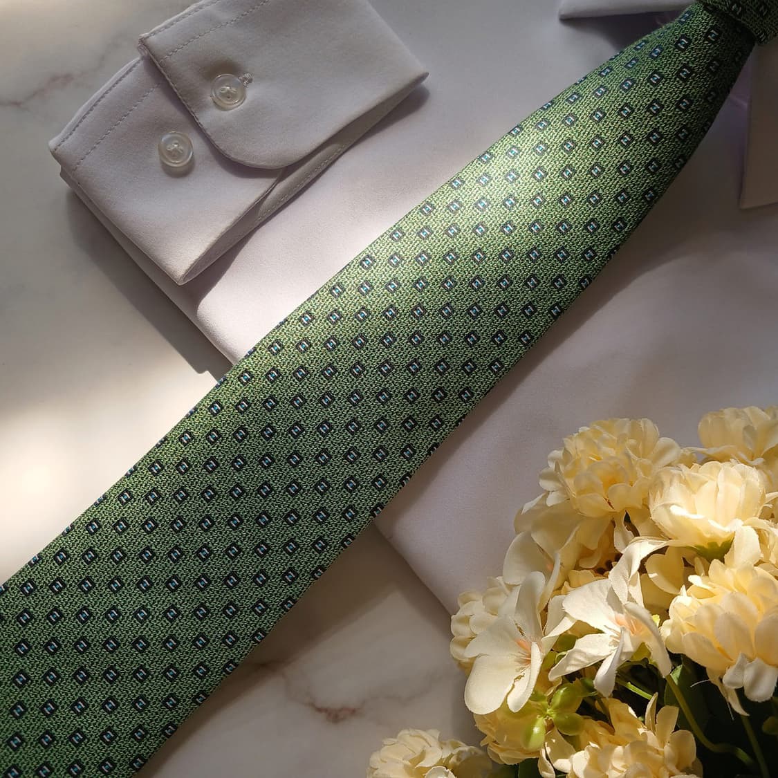 DAKS 닥스 실크 그린 패턴 넥타이 8cm S~A+등급 E815
 상품이미지4