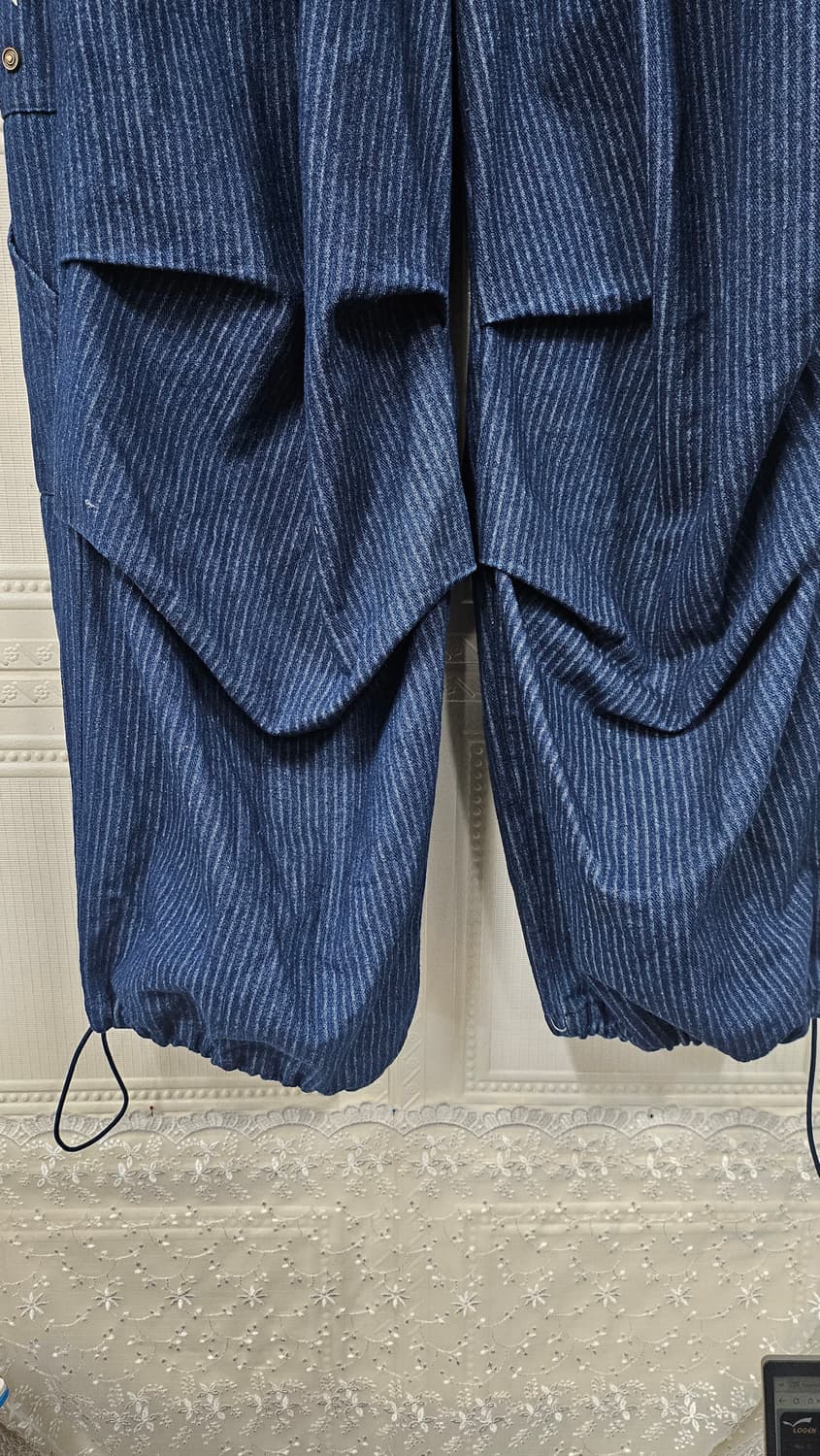 스트라이프 데님 밴딩 통바지 상품이미지2