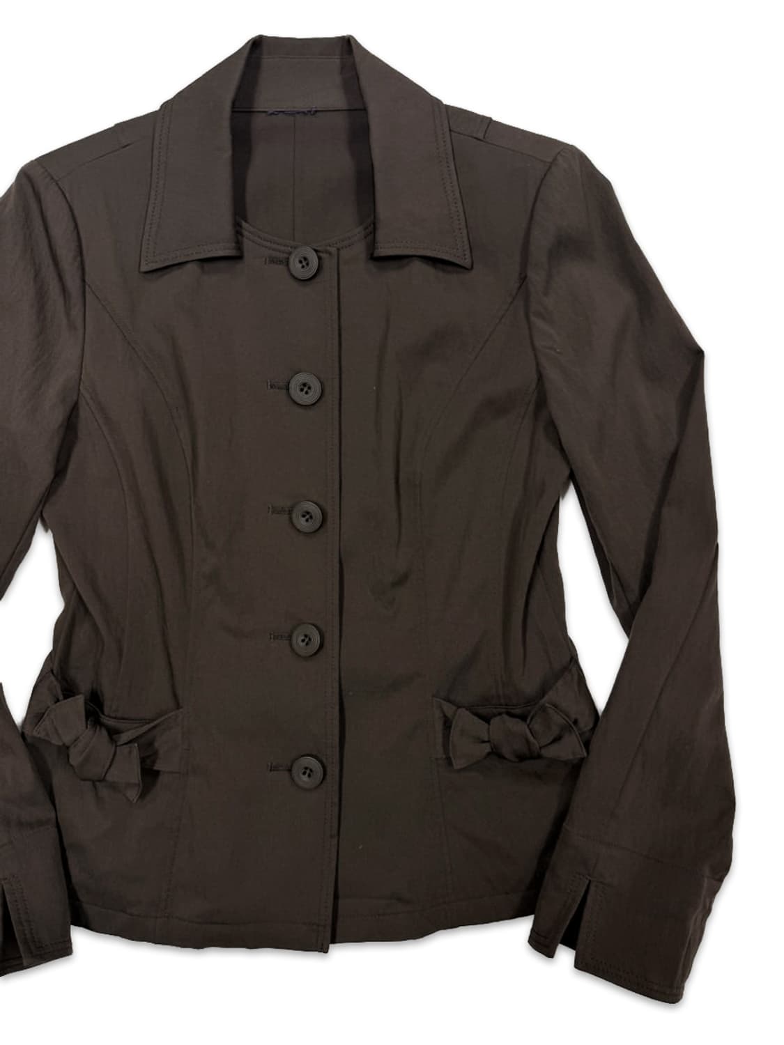 빈티지 브라운 슬림 라인 리본 자켓 상품이미지2