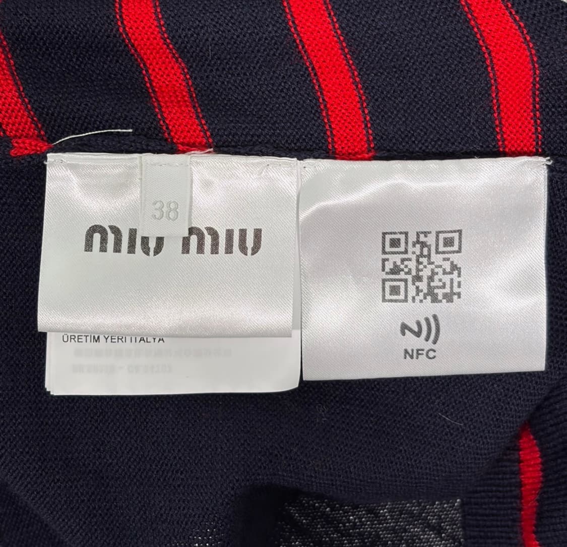 [38] 미우미우 여성 울 자수 로고 크루넥 니트 탑 스웨터 네이비 상품이미지8