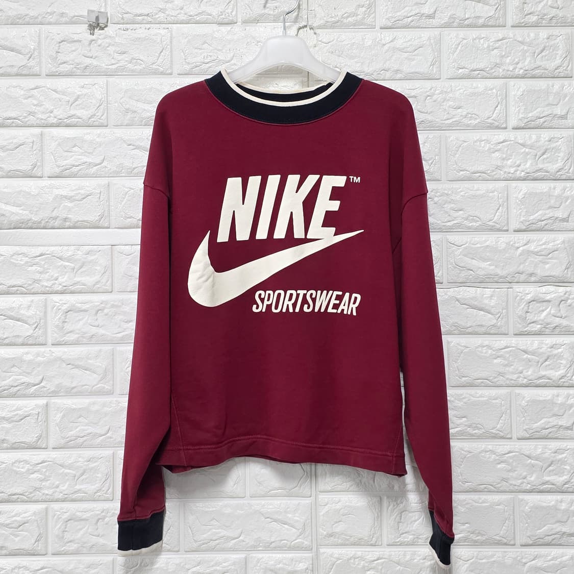 택포_ 나이키 스포츠웨어 크롭 맨투맨 M 버건디 상품이미지1