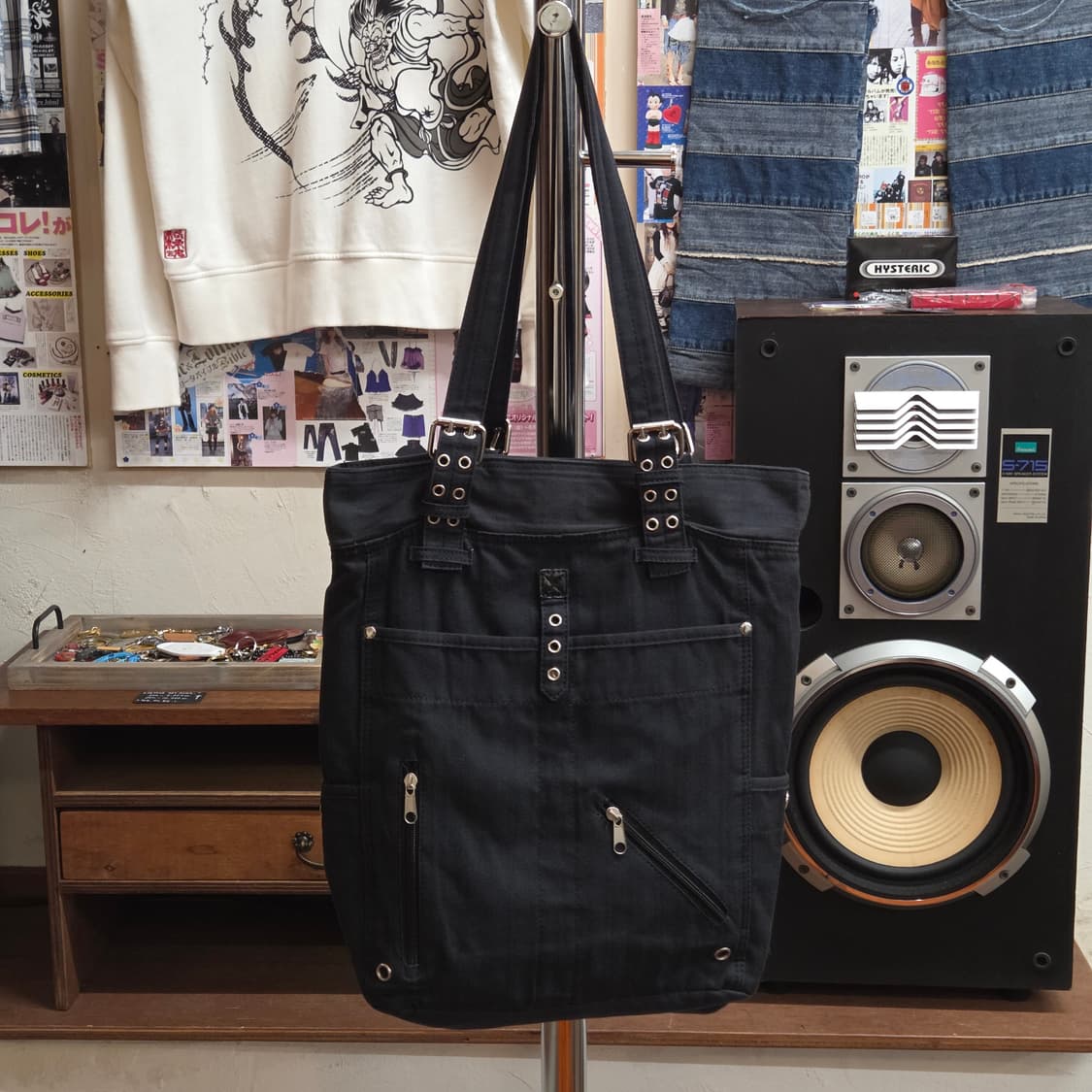JPN 펑크 무드 블랙 코튼 숄더백 상품이미지1