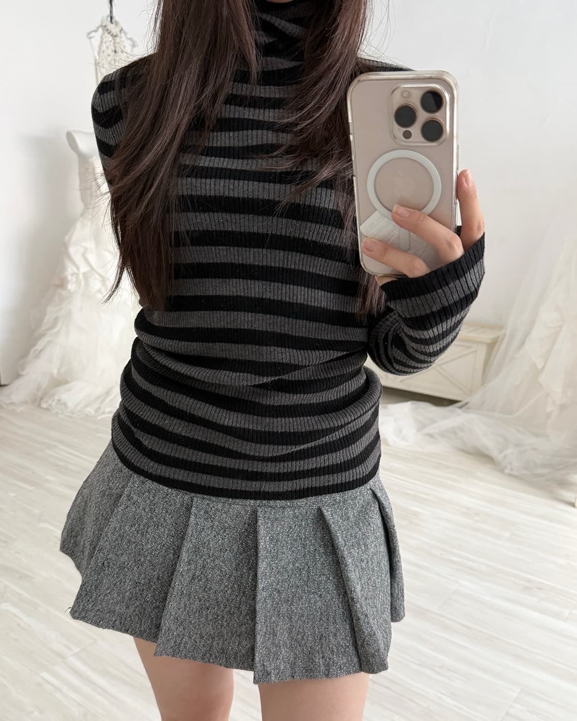 black stripe turtle neck top  상품이미지5