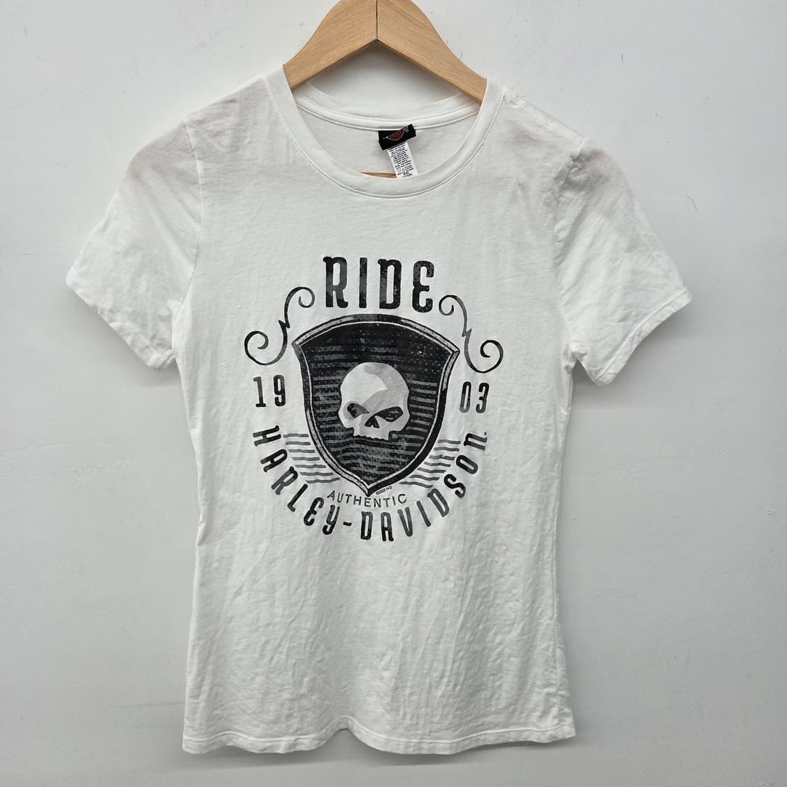할리 데이비슨 해골 프린팅 흰색 반팔 티셔츠 여s 상품이미지2