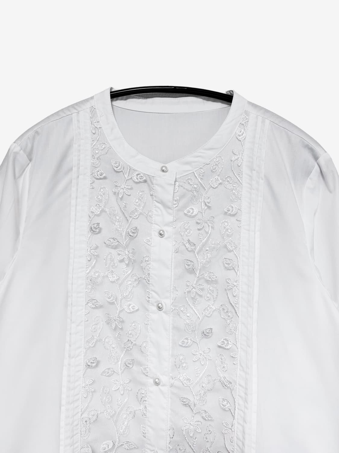 Floral Lace Shirring Shirt - White 상품이미지5