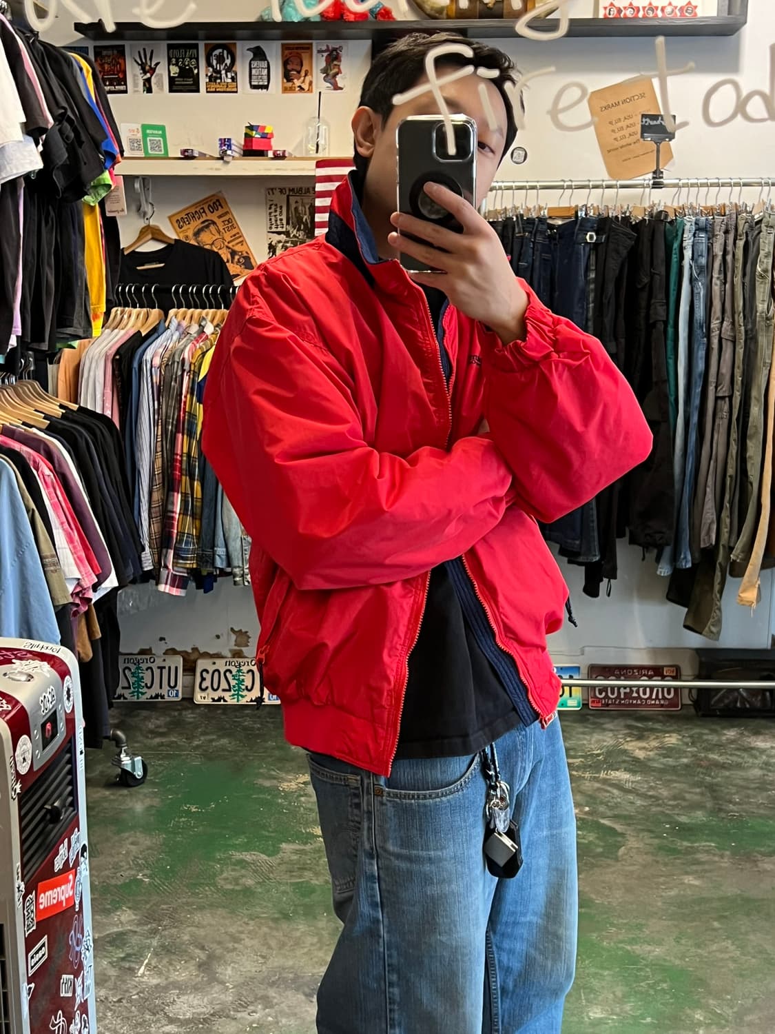 90's 올드 콜롬비아 플리스 안감 레드 바람막이 집업 빈티지 자켓 상품이미지2