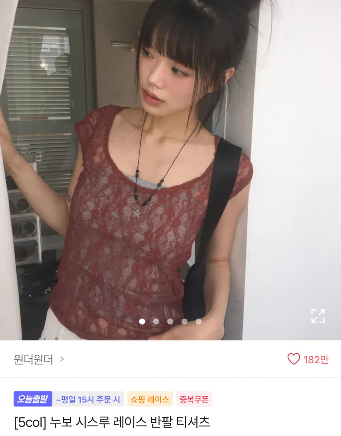 원더원더 시스루 레이스 반팔티 상품이미지1