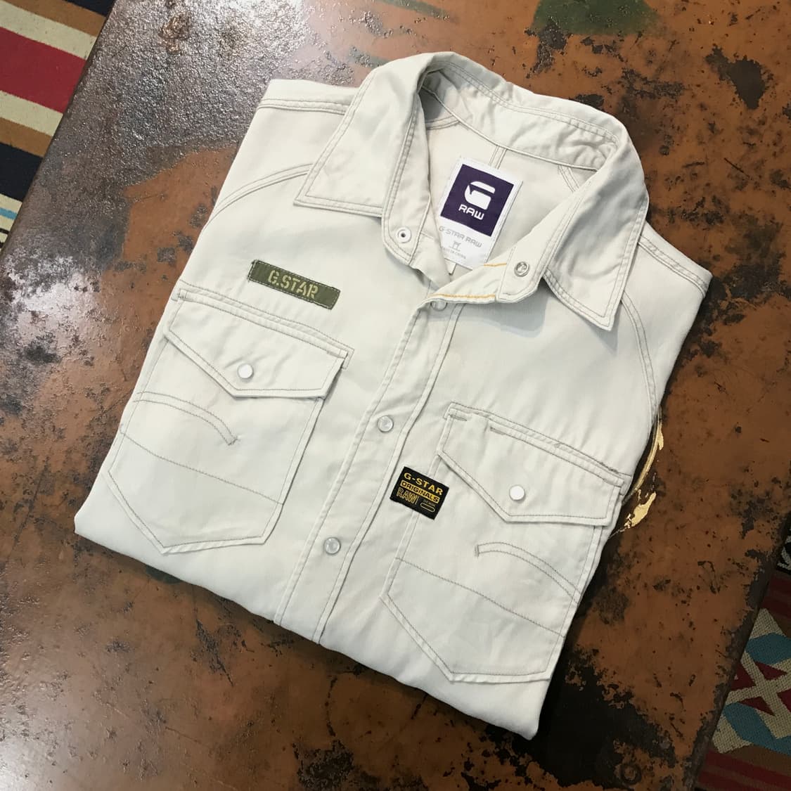 지스타 로우 그레이 카키 코튼 웨스턴 셔츠 남성 105 사이즈 상품이미지1