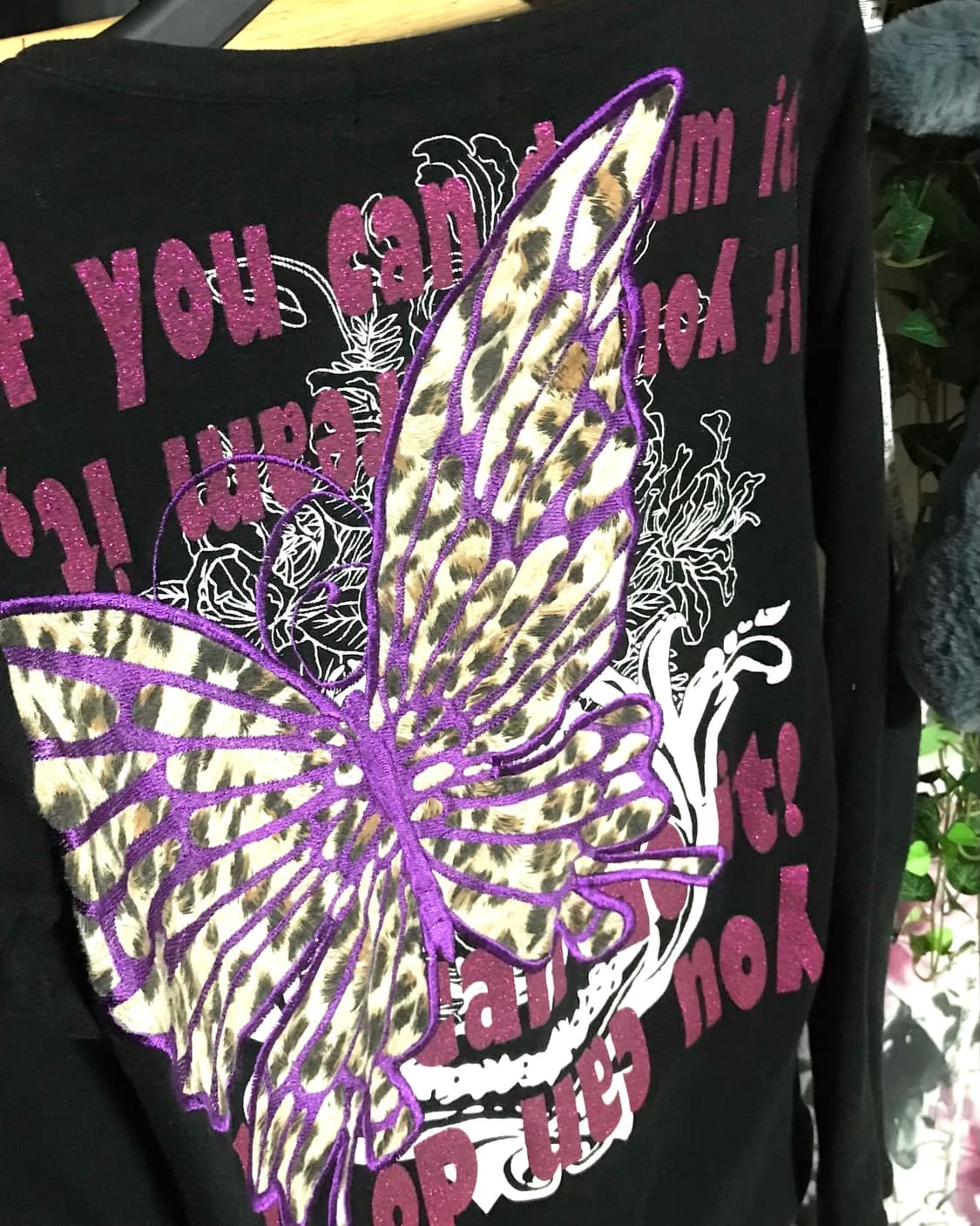 M.K.R 빅 호피 퍼플 나비 자수 펑크 블랙 롱 슬리브 상품이미지4