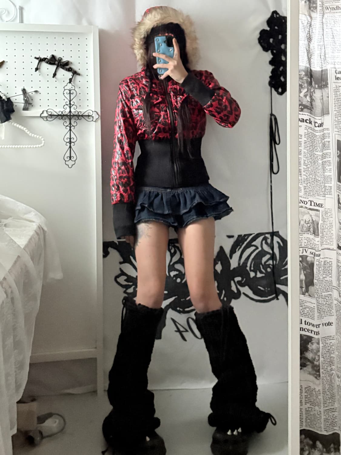 • Red Leopard Fur Quilting Zip-Up Jacket 상품이미지3