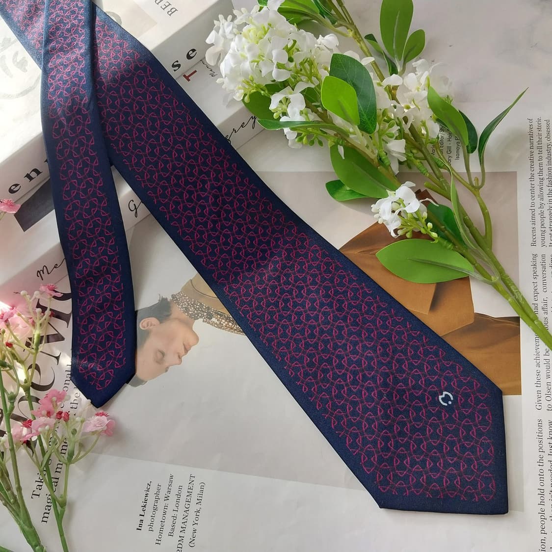 밀라 숀 실크 네이비 패턴 넥타이 8.9cm A등급 k1738 상품이미지3