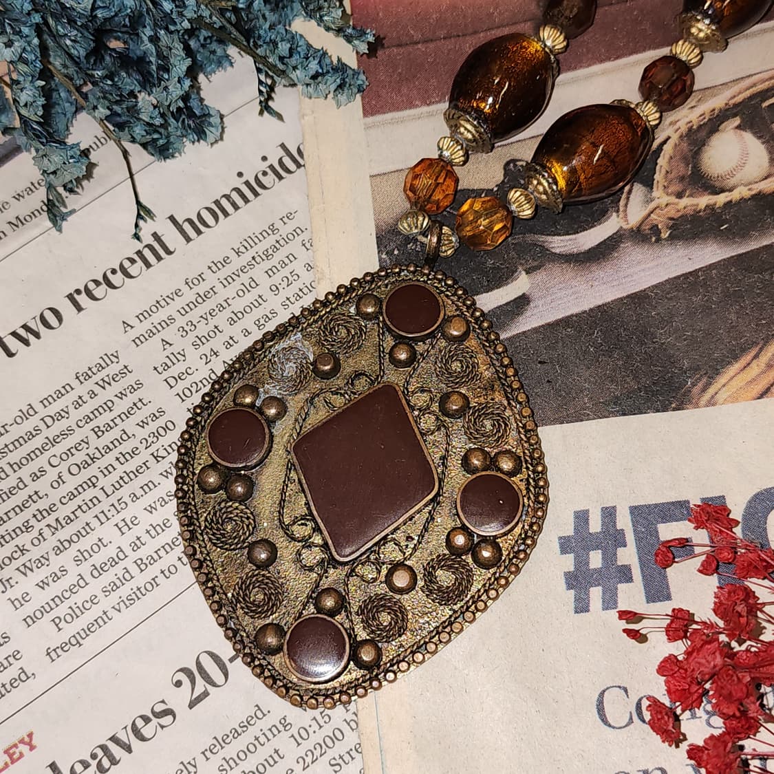 90s 프랑스 빈티지 오리엔탈 브라운 비즈 목걸이 빈티지 목걸이 상품이미지3