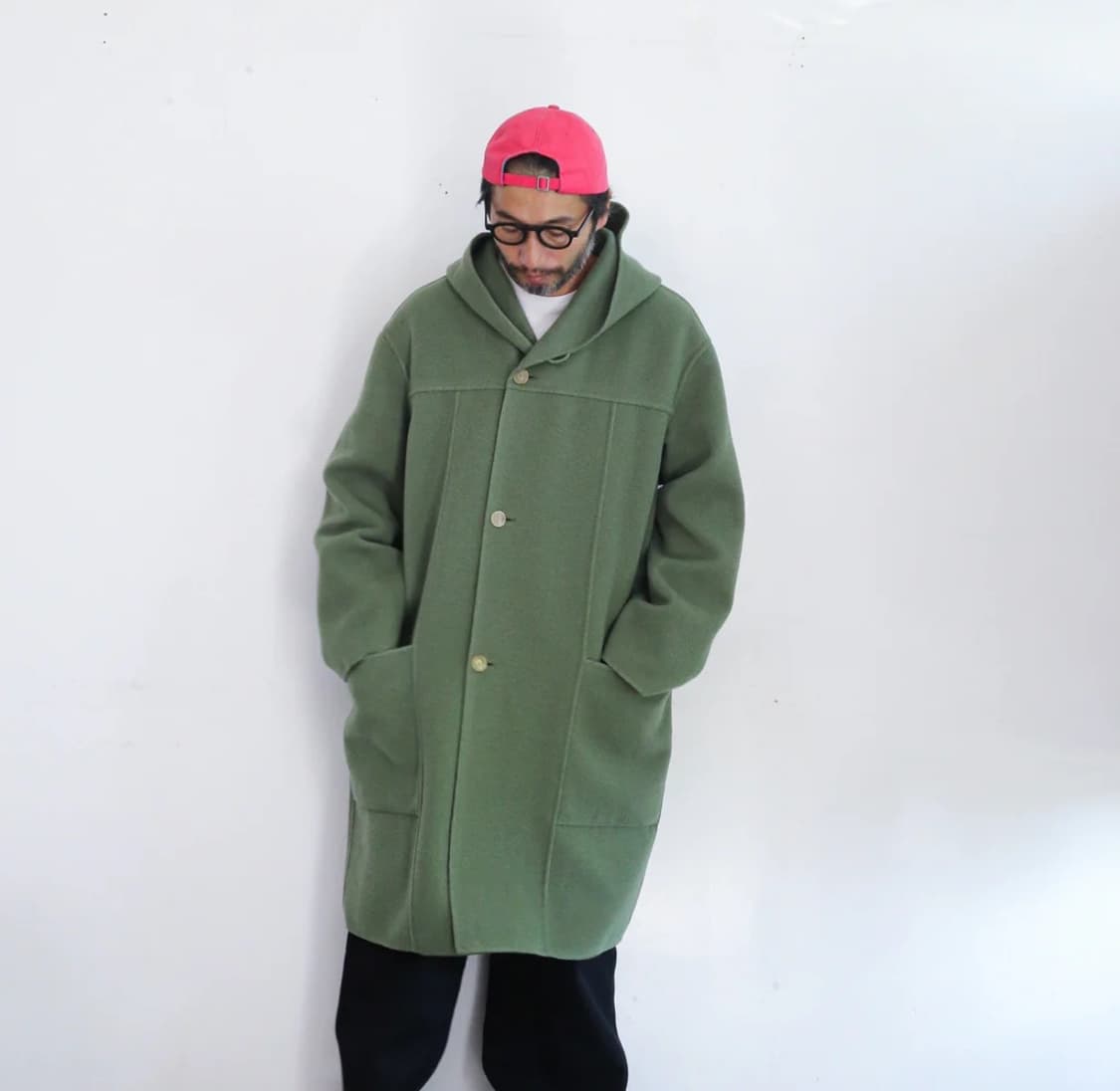 4) 오라리 벨루어 브러쉬드 울 후드 코트 세이지 그린 상품이미지9