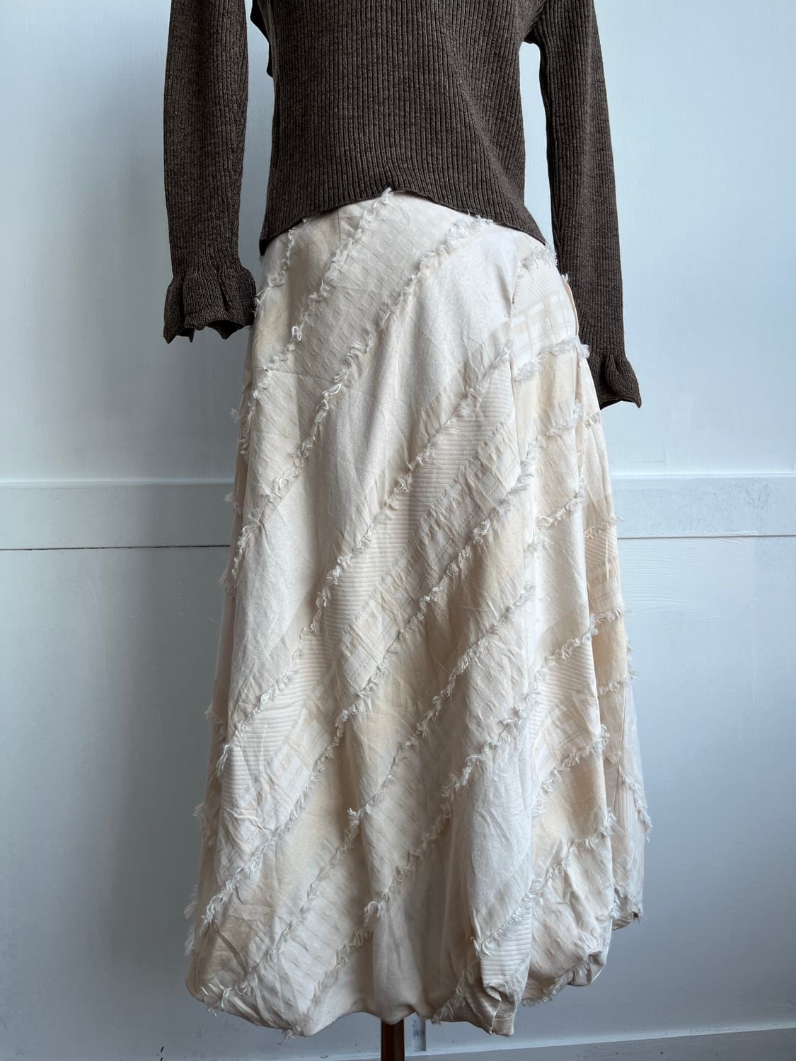 크림 패치워크 프린지 벌룬 스커트 상품이미지5