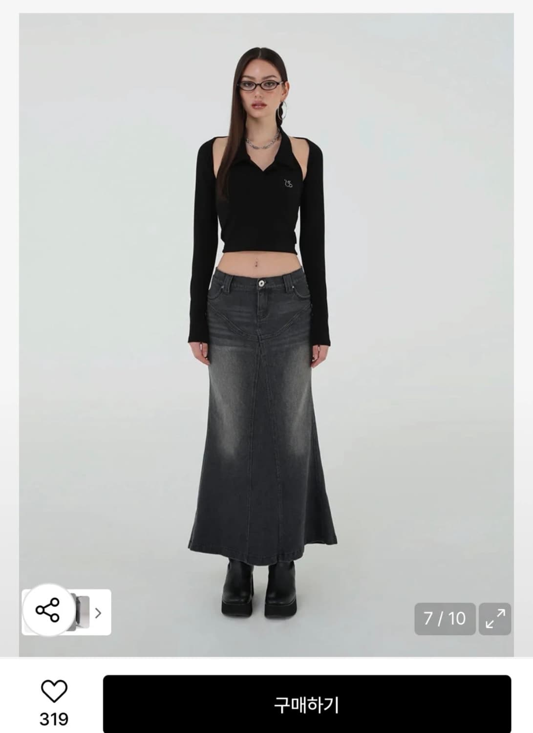 어글리쉐도우 데님 롱스커트 블랙 상품이미지2