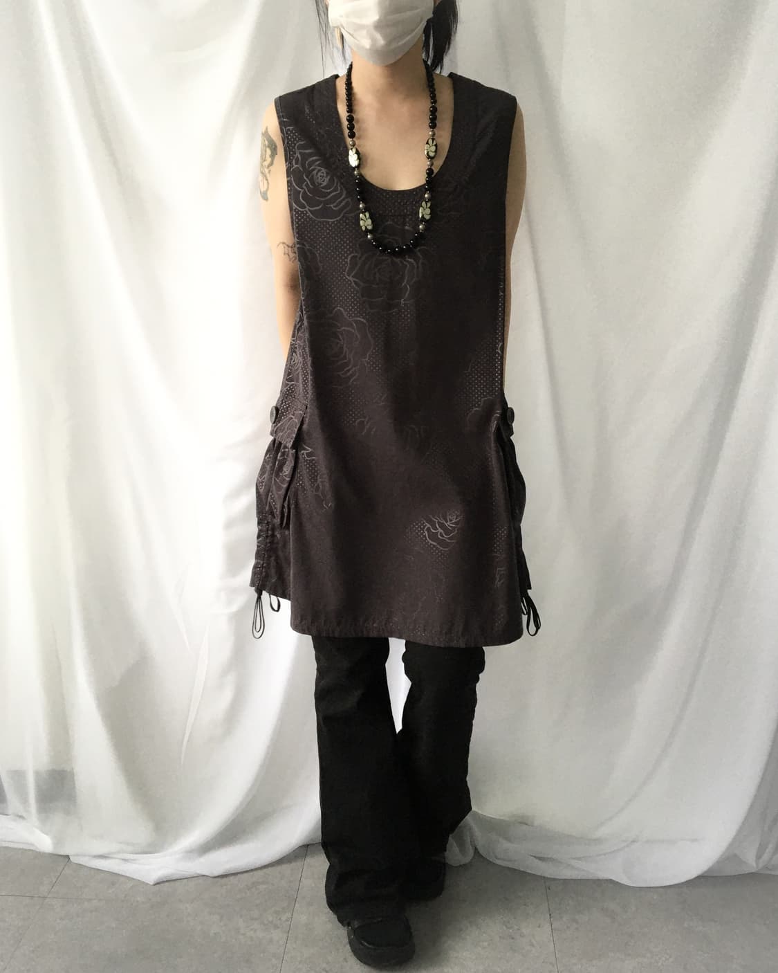 Flower pattern glossy sleeveless onepeic 상품이미지6