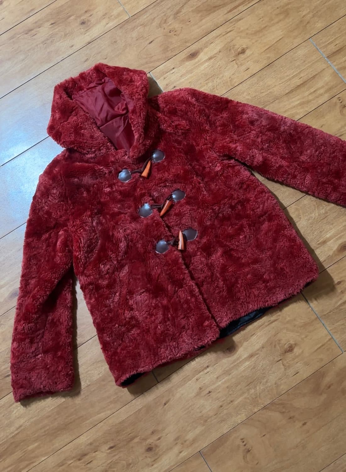 빈티지 레드 후드 퍼 코트 상품이미지3