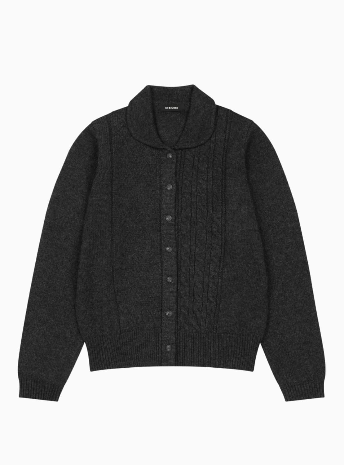ROUND COLLAR JACQUARD CARDIGAN, CHARCOAL 상품이미지1