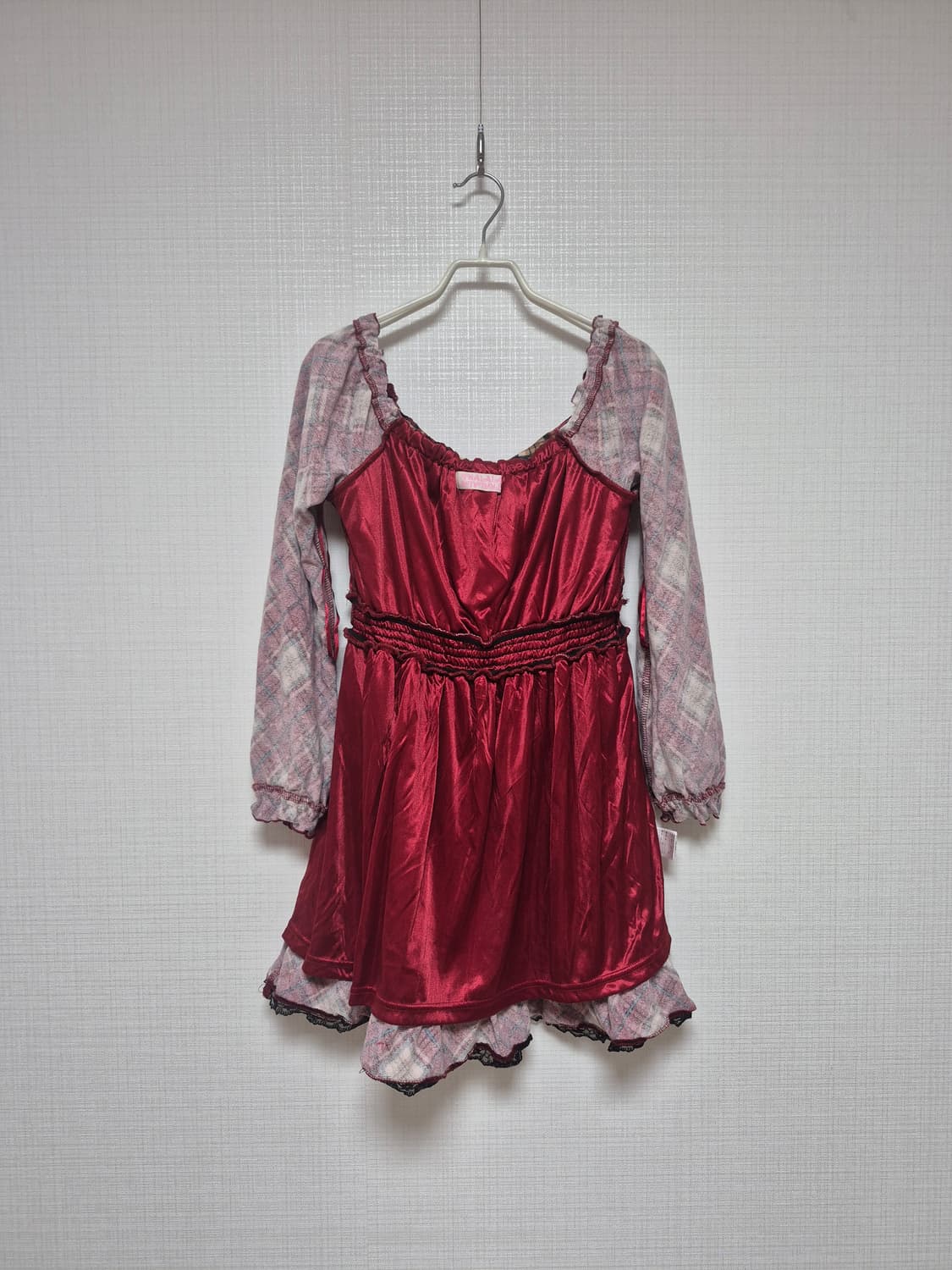 트랄랄라 히메갸루 초고전템 보르도 사선체크 원피스 상품이미지3