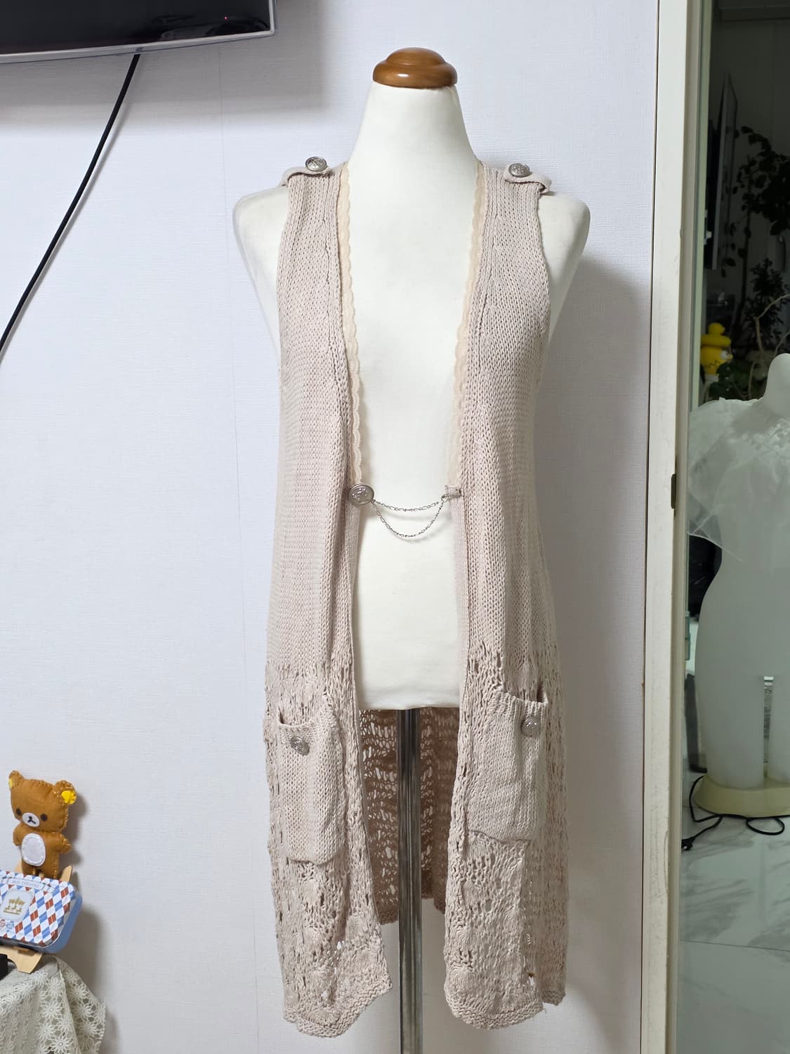 일본빈티지)히피 앤틱 크로셰 y2k 모리걸 롱니트 레이어드 베스트가디건 상품이미지1