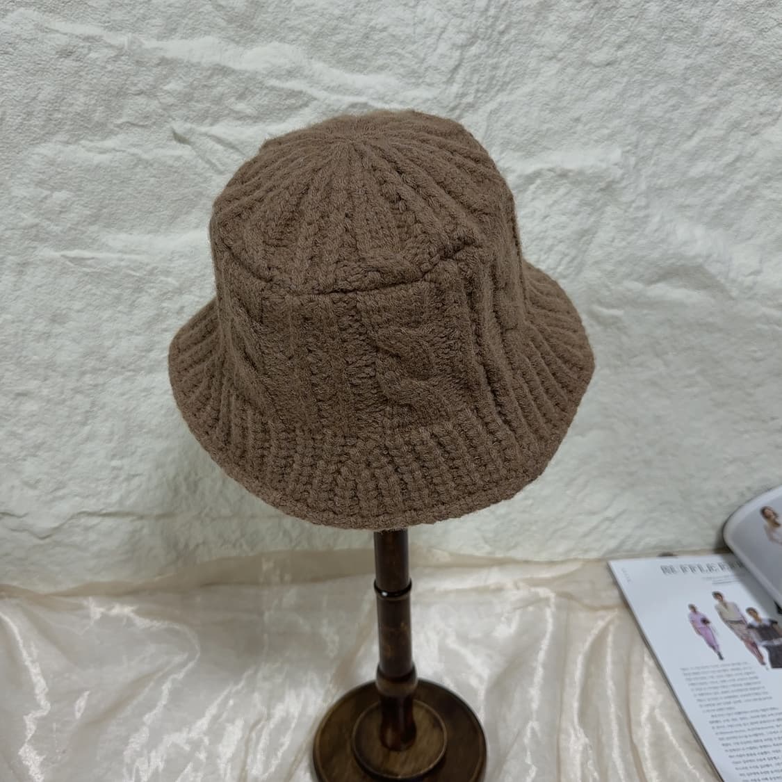 빈티지 브라운 토끼털 꽈배기니트 모자 버킷햇 상품이미지3