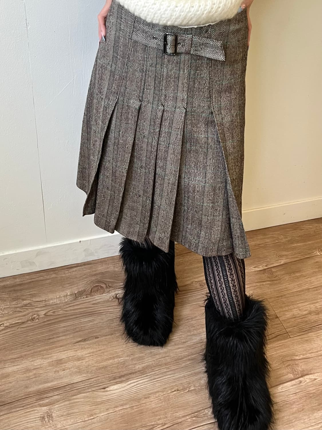 VOICEMAIL 신치백 헤링본 스커트 상품이미지7