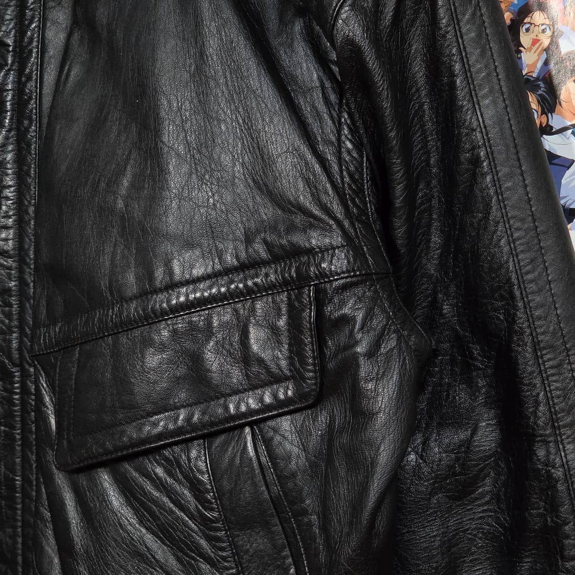 빈티지 빅포켓 누빔 양가죽 블랙 봄버 자켓  상품이미지4