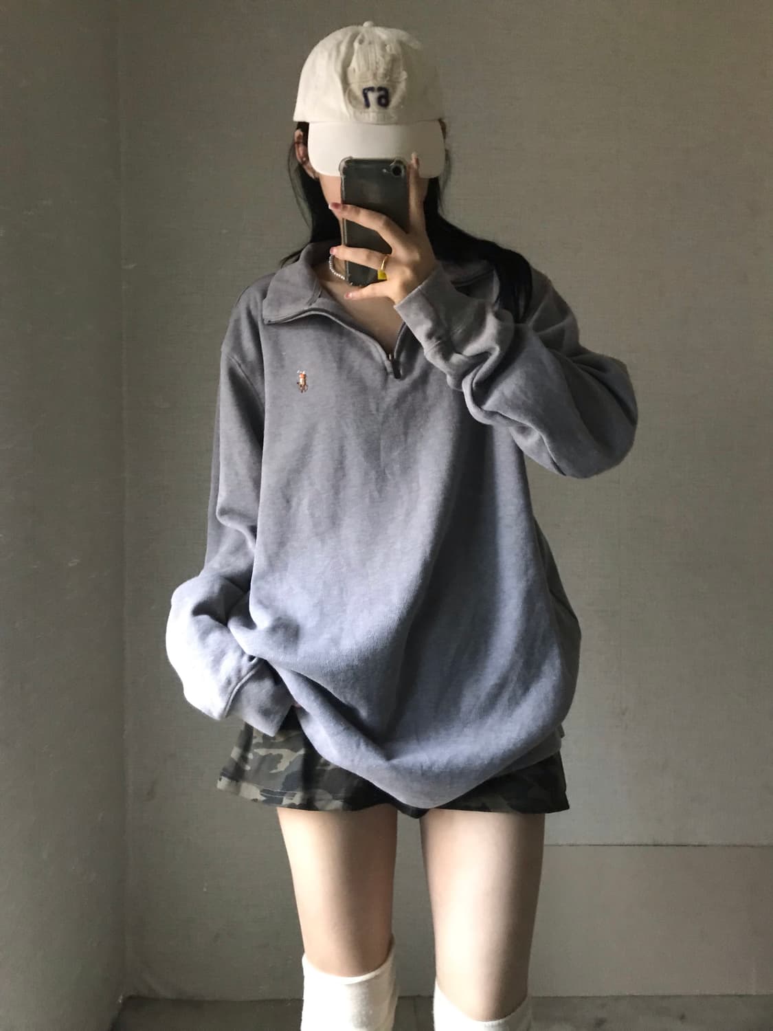 폴로 그레이 코튼 반집업 상품이미지1