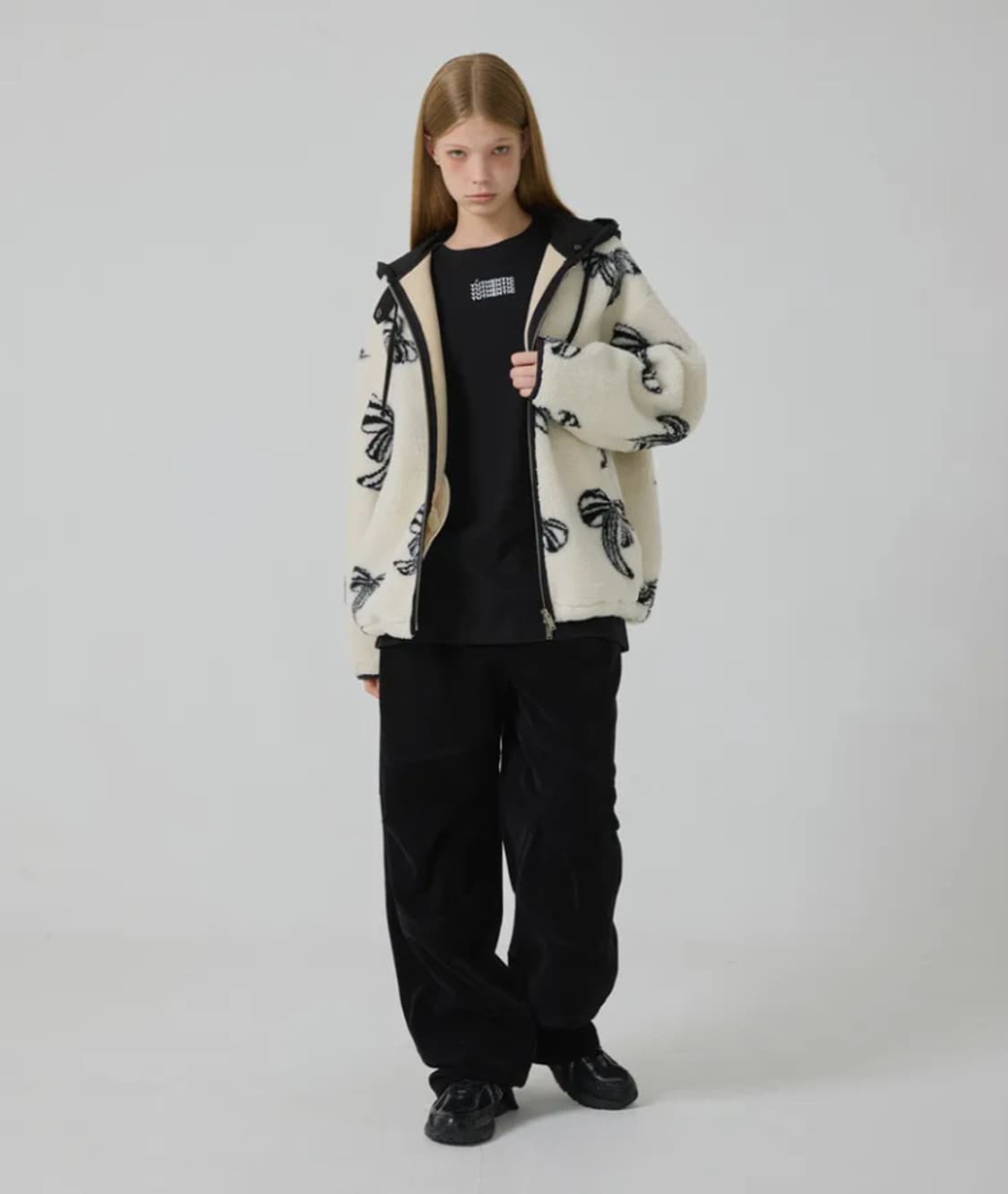 유센틱 리본 플리스 후드 집업 상품이미지1