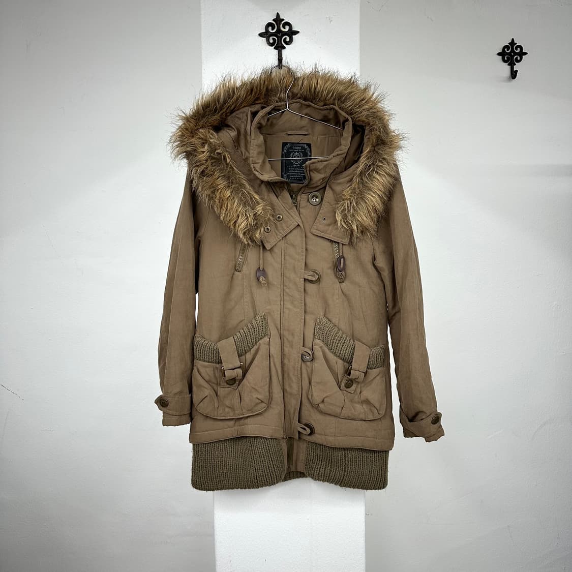 Beige brown fur parka jacket 상품이미지2